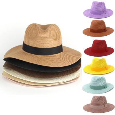 China Hotsale 11Color Sun Summer Character Unisex Protection Natural Panama Straw Hat Outdoor Paper Straw Fedor Hat for sale