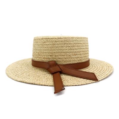 China 2021 summer vocation British flat brim raffia French Straw Hat Flat Top Straw Sun hat character for sale