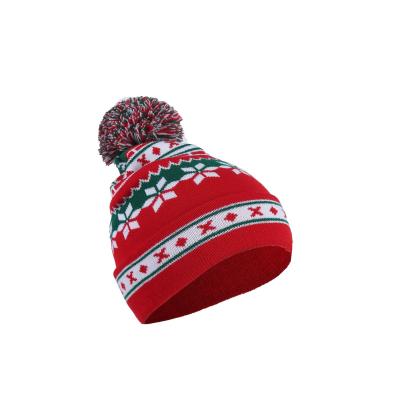 China COMMON Embroidered Knitted Beanie Hat with Pompom Christmas Knitted Long Beanie Hat for sale