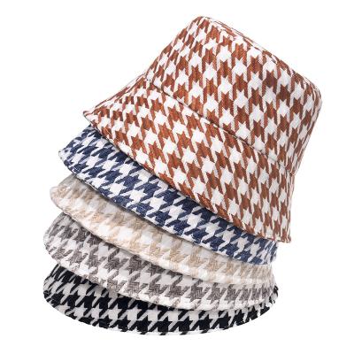 China Breathable Comfort 2022 New Designs Houndstooth Pattern Bucket Hats Sunshade Luxury Sun Bucket Hat Outdoor Fishing Hat for sale