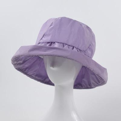 China 2021 Summer Sunshade Polyester Bucket Hat Foldable Purple Character Women Bucket Hats for sale