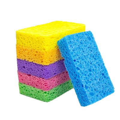 China Sustainable Colorful Wooden Pulp Cotton Dish Washing Sponge for sale