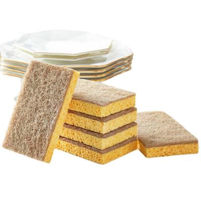 China Sustainable Eco Friendly Brown Yellow Double Faced Wood Pulp Cotton Kitchen Dishwashing Sponge for sale