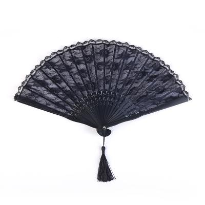 China China Folding Fans Women's Lace Design Polyester Handmade Plastic Folding Fan With Bag for sale