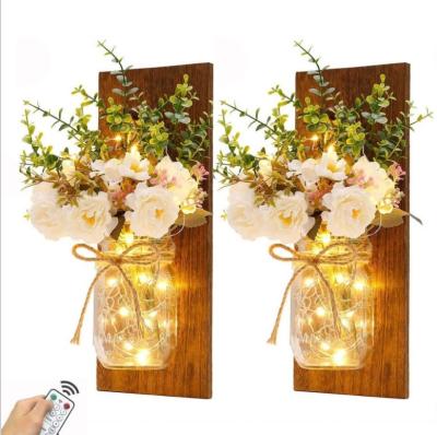 China Creative Mason Flower Wall Lamp Crafts Wooden Ornaments Europe Best High Quality Wall Hanging Lamp Decoration for sale