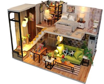 China DIY LED TOY Music with Light Cabin Nordic Creative Model Hand-assembled Wooden Doll House Model for sale