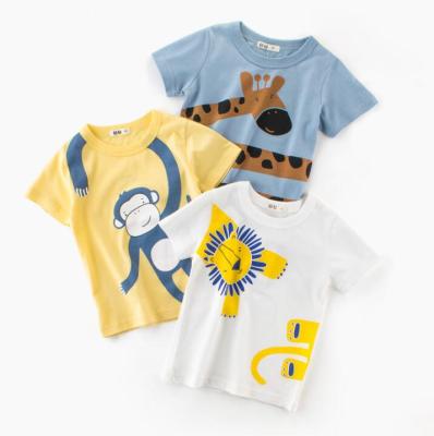 China Cartoon Print Anti-Shrink Baby Kids Boys Girls Cotton Animal T-Shirt For Summer for sale