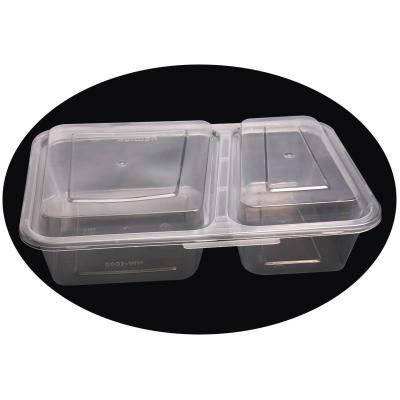 China Sustainable Factory Top Selling Take Out 2 Compartment Plastic Bento Meal Prep Container With Hinged Lid Disposable Lunch Box for sale