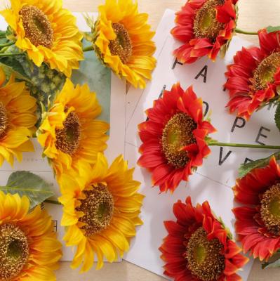 China Light Brown CIA Touch Heart 13cm Artificial Silk Sunflower Flowers Natural Bride Flower For Wedding Party Home Decoration for sale