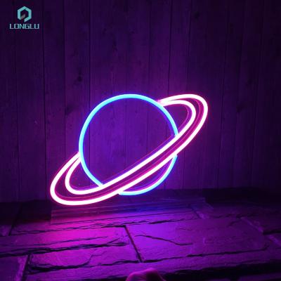 China Buildings Selling Mini Rgb Planet Logo Wall Mounted Programmable Led Custom Retro Neon Signs for sale