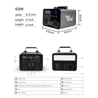 China Solar panel charge Inverter 110v 120v 220v 1000wh 515wh lithium power banks solar/car port/AC and central wall outlet with led light for sale