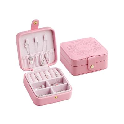 China 12*12*5.5cm Portable Travel Jewelry Case Debossing Finish With Removable Dividers for sale