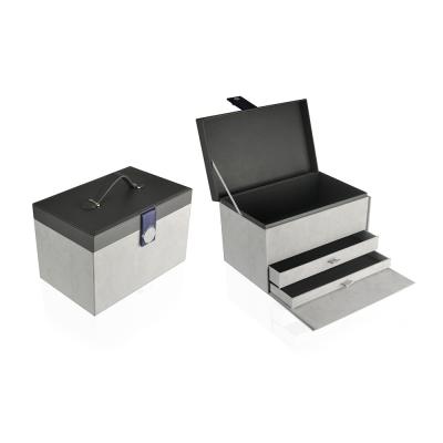 China Three Tiers Magnetic Button Cosmetic Vanity Case With Adjustable PU Handle for sale