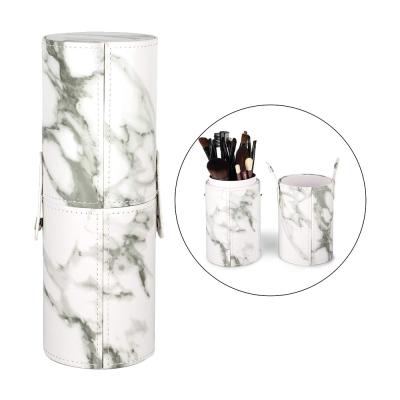 China Cosmetic Marbled Faux Leather Tube Makeup Brush Holder With Snap Shut for sale