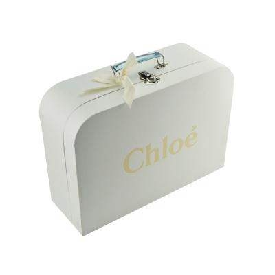 China Metal Clasp Closure Cardboard Suitcase With Debossed Logo Ribbon for sale