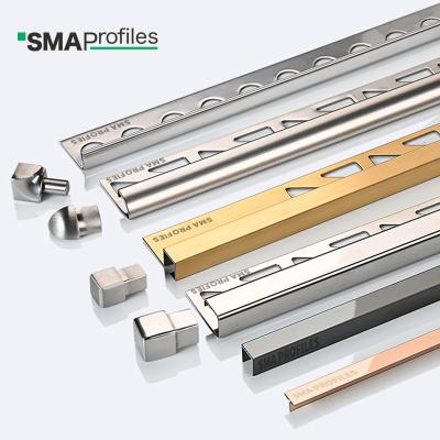 China SMA Modern Factory Customized Decorative Wall Metal Tile Strip Stainless Steel Tile Trim For Floor, Wall, Bathroom for sale