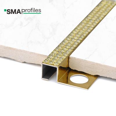 China Modern Luxury Decorative Stainless Steel Trim Strip Chrome Trim Strip Ledge SMA Diamond Decor Tile Trim Wall 7-25 Days 5 Years U-shape for sale