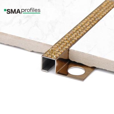 China SMA Modern Fashion Design Tile Edge Trim Stainless Steel Border Gold Decor Strip With Diamond For Wall for sale