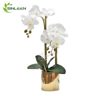 China Wholesale Latex Indoor Artificial Flower Plant Bonsai Decoration Ceramic Orchid Leaf With Pot for sale