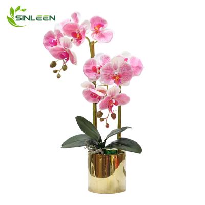 China Wholesale Home Decor Artificial Plastic Flower With Pot Real Touch Phalaenopsi Orchid Plant for sale