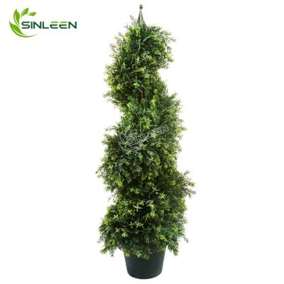 China Indoor Hot Boxwood Artificial Spiral Cypress Plant Grass Vendor Decoration Topiary Tree for sale