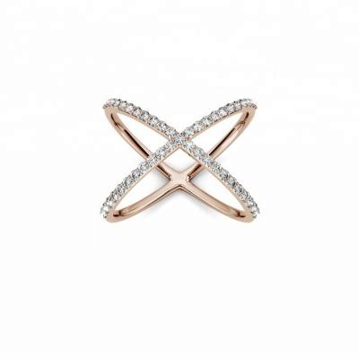 China Hiphop Fashion Geometric Crisscross Moissanite Ring in 14K Rose Gold for sale