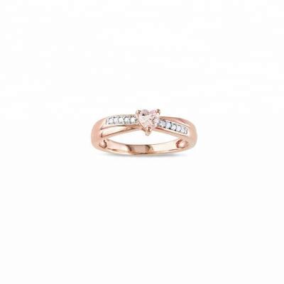 China Simple Design CLASSIC Morganite and Diamond Promise Ring in Rose Gold Rhodium Sterling Silver for sale