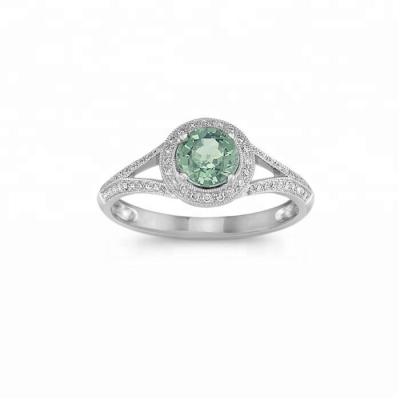 China Vintage Round Green Sapphire and Diamond Ring in Sterling Silver for sale