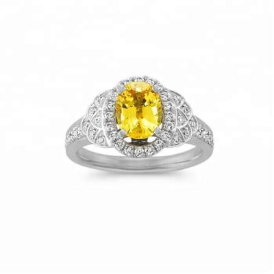 China CLASSIC Oval Yellow Sapphire and Diamond Halo Ring in Sterling Silver Ring for sale