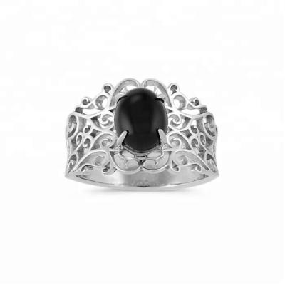 China Vintage Black Agate Ring in Sterling Silver for Women for sale