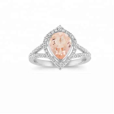 China CLASSIC Pear Shaped Morganite and Diamond Ring in Sterling Silver for sale