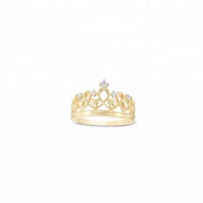 China CLASSIC 14K Gold Plated Sterling Silver Diamond Heart Crown Ring for sale