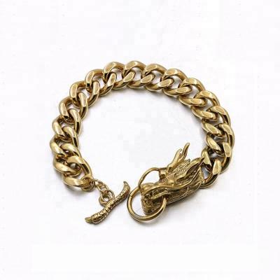 China Punk Gold Plated Stainless Steel Chain Dragon Head Bracelet for Men for sale