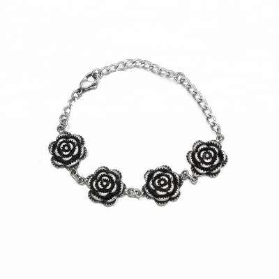 China Gothic Punk Style Rose Flower Stainless Steel Chain Gypsy Bracelet For Ladies for sale