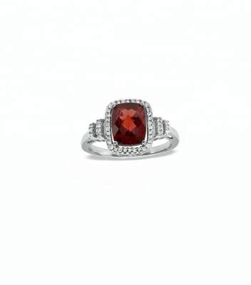 China CLASSIC Elegant Cushion Cut Garnet Woman Sterling Silver Ring for sale