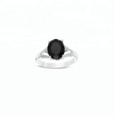 China Vintage Oval Onyx and White Topaz Split Shank Ring in Sterling Silver for sale