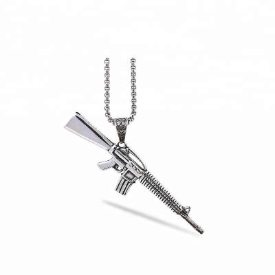 China Newest Design Mens Punk Stainless Steel Gold Plated Gun Pendant for sale