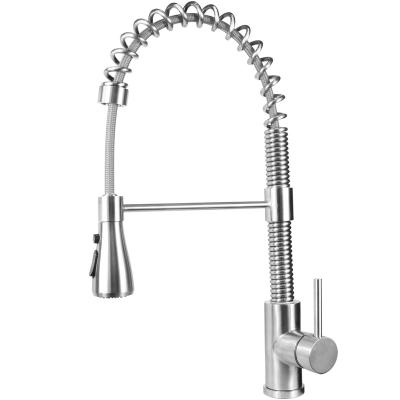 China Hot Selling Brushed Nickel 304 Stainless Steel Kitchen Faucet Thermostatic Faucets With Pull Down Function 360 Degree Sprayer Faucet for sale