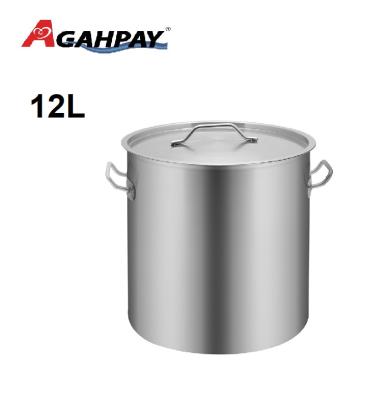 China Durable 12L Tall Body Stock Pot Stainless Steel With Compound Base + Lid Good For Induction And Gas Oven for sale