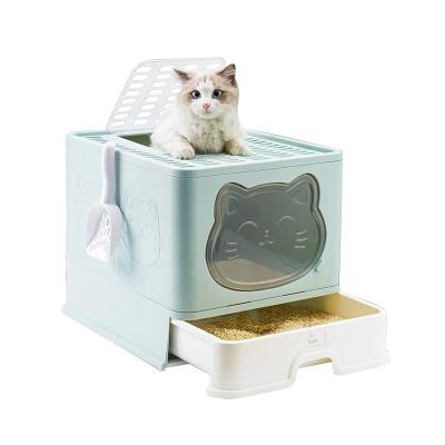 China Viable Wholesale Custom Travel Portable Collapsible Folding Enclosure Closed Plastic Cat Litter Sand Box for sale