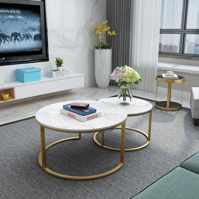 China Factory Wholesale Modern Gold Metal Extendable Modern Gold Metal Nesting Coffee Table Set Marble for sale