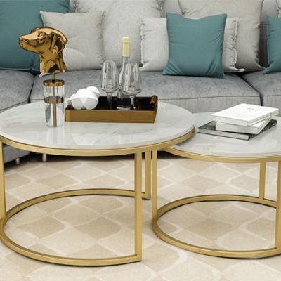 China Factory Manufacture Nesting Tea Table Gold Marble Extendable Table With Gold Legs Modern Gold Metal Marble Nesting for sale