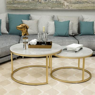 China Modern Extendable Metal Coffee Tables Metal Dining Table Coffee Table Set Gold Marble for sale