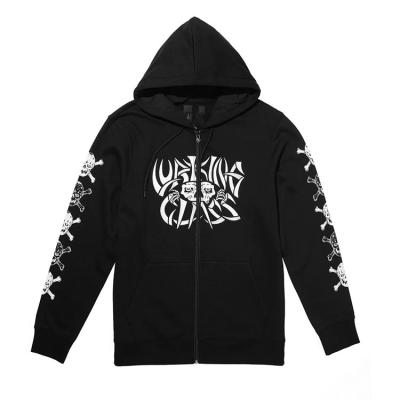 China Anti-wrinkle Flash Sale Embroidered Chest Art Acid Wash Full Zip Up Hoodie Bonehead Text Heavyweight Zip Up Hoodie for sale