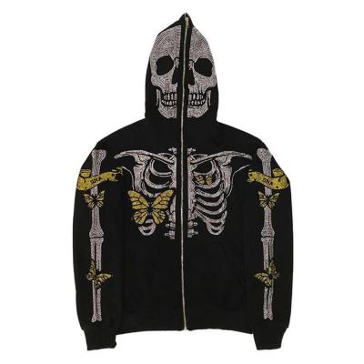 China Anti-wrinkle New Model Rhinestone Hoodie Fashion Men Cropped Raw Hem Hoodies Full Face Zip Hoodie Wholesale for sale