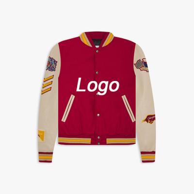 China Waterproof Letter Embroidery High Quality Men College PU Sleeves Custom Baseball Bomber Letterman Varsity Jacket for sale