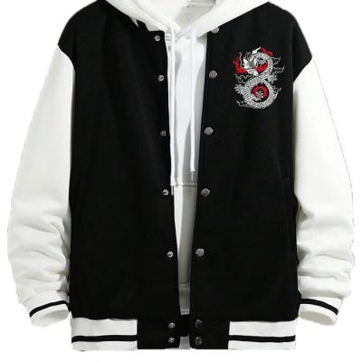 China QUICK DRY New Arrivals Dragon & Letter Graphic Varsity Jacket 	100% Polyester Jacket For Men Stylish for sale