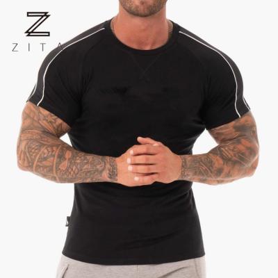 China Breathable Plus Size Cotton Elastane Mesh Back Striped T-shirt Fitness Workout Sports Gym Wear For Man for sale