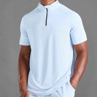 China Breathable Spandex Polyester Short Sleeve Men's 1/4 Zipper Neck Tops Fitness Raglan T-Shirts for sale