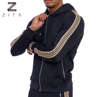 China Breathable Sleeve Tracksuit Fashion Sports Hoodies Bodybuilding Designer Made New Custom Zipper Striped For Adults Men Customized Autumn for sale